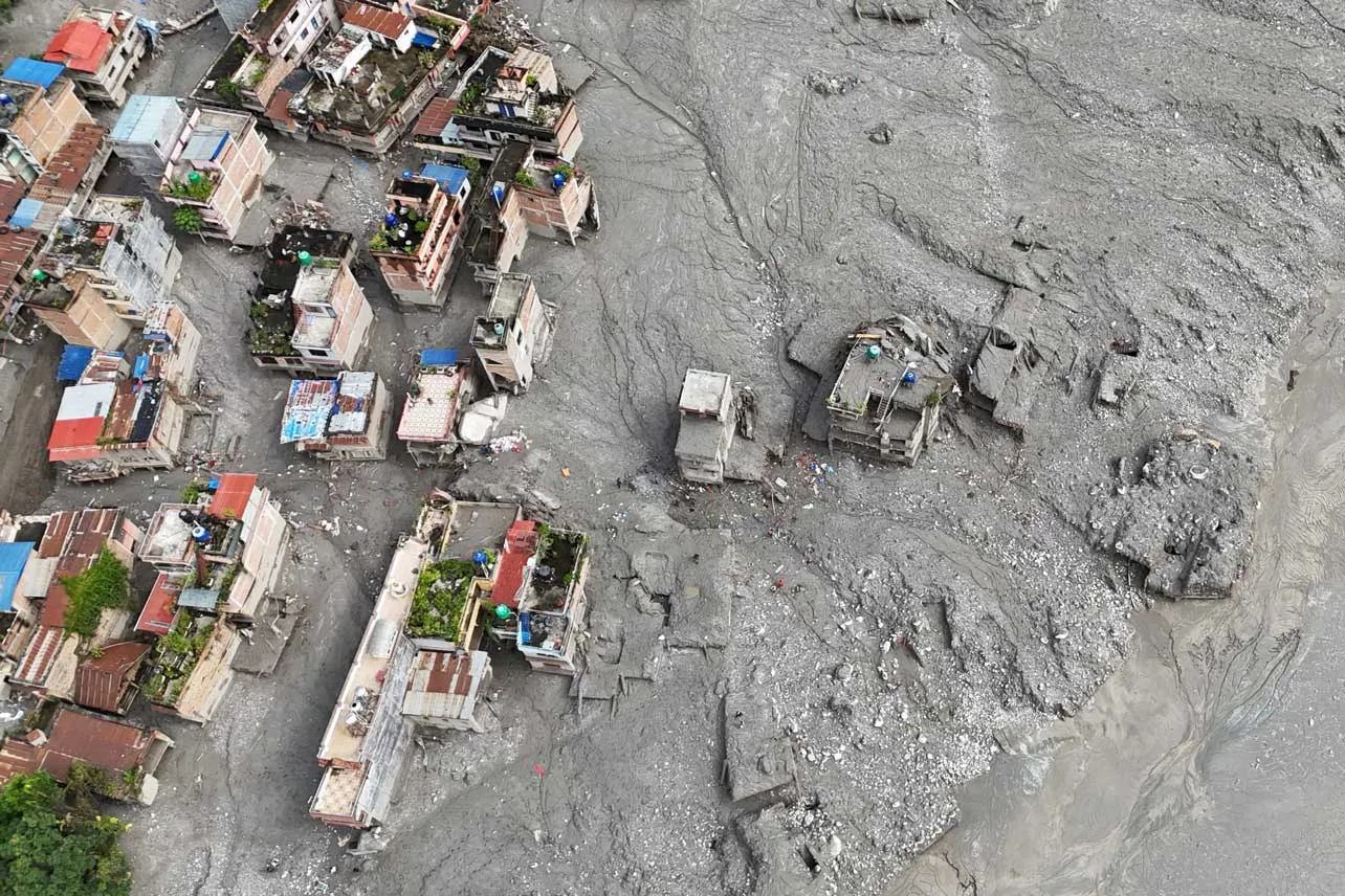 Pueblo afectado por deslave en Nepal.