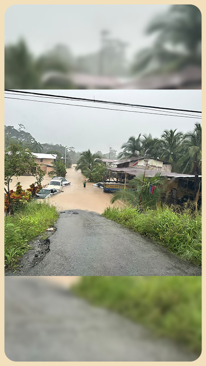 Zona inundada en barrio rural.
