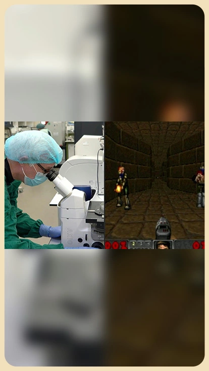 Científicos con videojuego Doom.