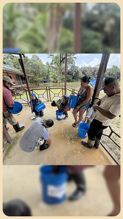 Comunidad utiliza filtro para limpiar agua contaminada.
